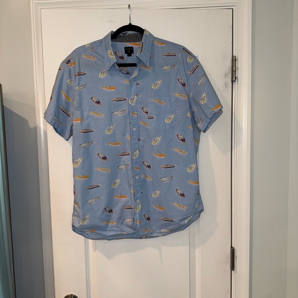 J. Crew Blue and Yellow Casual Button Down Shirt with Short Sleeves